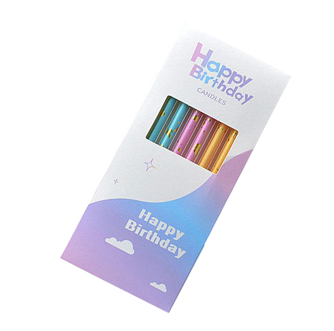 Свічки для торта "Прямі" 6 шт. Бірюза+Рожевий+Жовтий із золотом