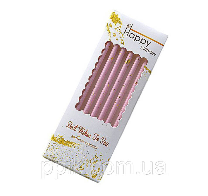 Свечи для торта "Прямые" 6 шт. Розовый с золотом - фото 1 - id-p2183279484