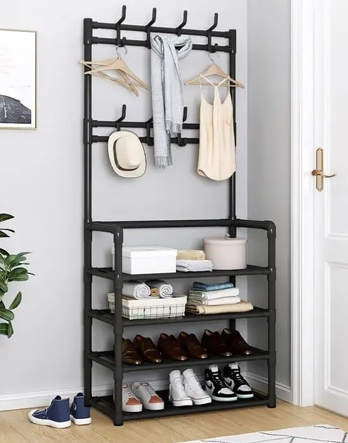 Полиця для одягу та взуття New Simple floor clothes rack (60*29,5*154) (метал) RD-7 Чорна, фото 1
