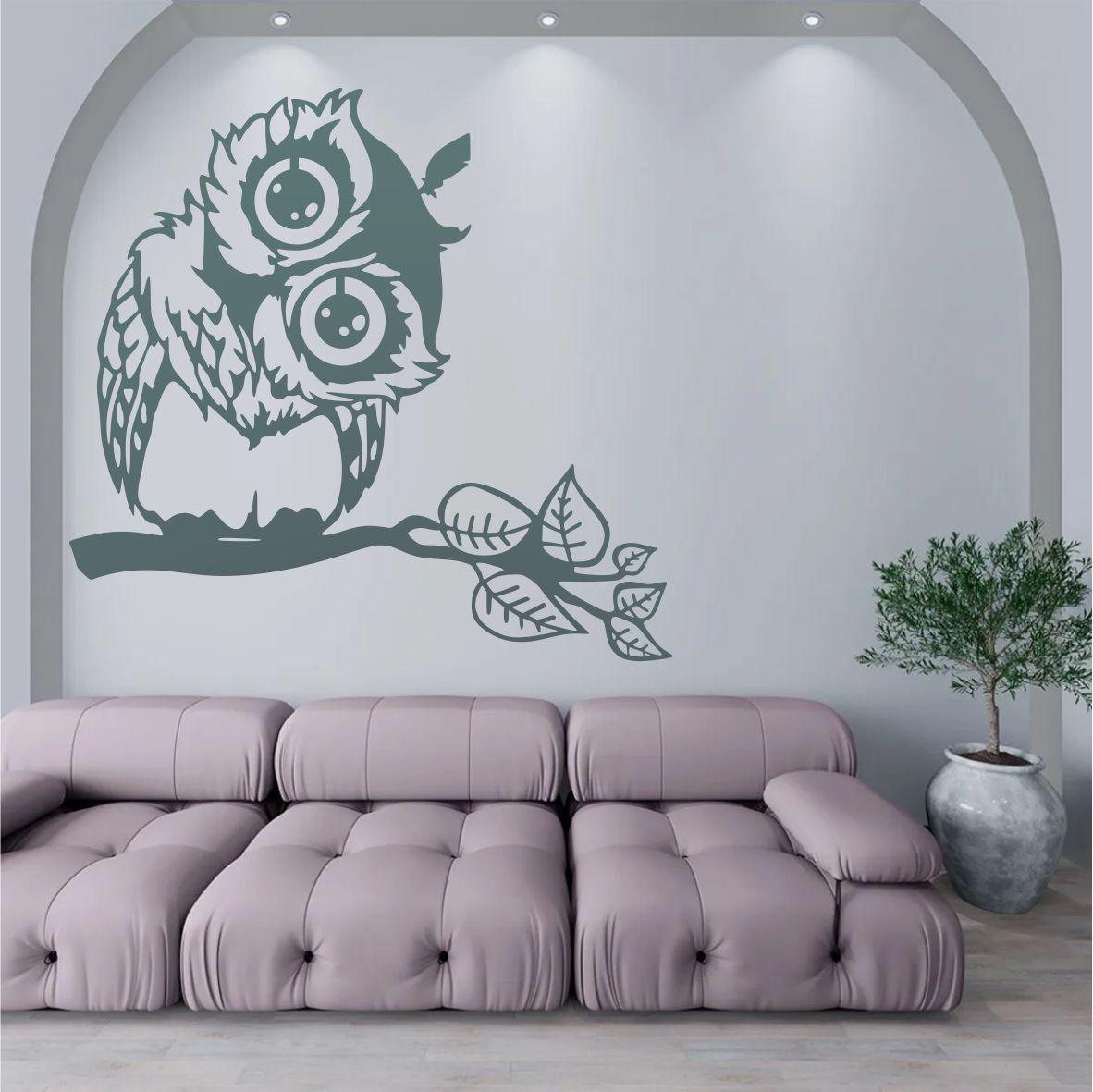 Трафарет для фарбування, Сова на гілці, одноразовий з самоклеючої плівки 115 х 120 см, фото 1