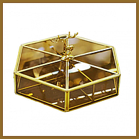 Шкатулка для украшений Золотой олень стекло с металлическим каркасом 20х17,5 см Бронзовый