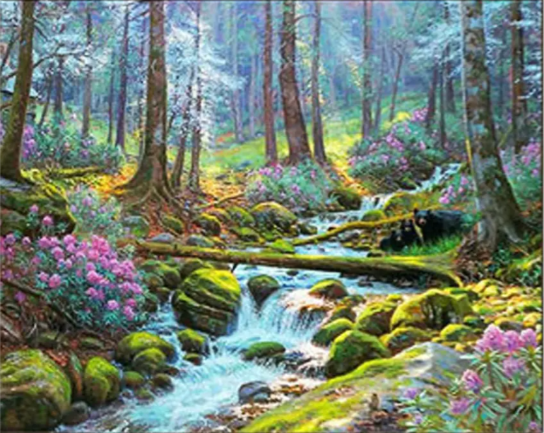 Алмазна вишивка пейзаж природа Лісовий струмочок повна викладка 30*40см мозаїка круглі стрази Strateg GM72850 Картина з страз