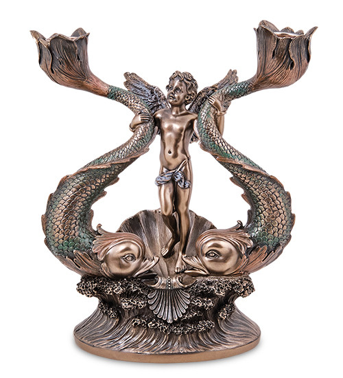 Свічник статуетка Veronese ангелок Херувім 23,5х20,5 см фігурка покрита бронзою 1907262, фото 1