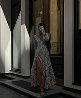 Воздушное платье в модный принт зебры с запахом на груди по талии резинка черно-белый