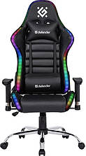 Геймерське крісло Defender Ultimate поліуританова з RGB підсвічуванням (Чорне)