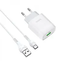 Сетевое зарядное устройство для телефона Hoco C72Q Glorious + Type-C Cable White (QC3.0 1USB/2A)