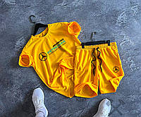 Летний костюм мужской Mercedes Amg Футболка Шорты спортивный трикотажный комплект Мерседес желтый