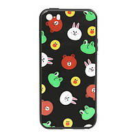 Чехол-накладка TOTO Cartoon Print Glass Case Line friends для iPhone 5/5S/SE Black