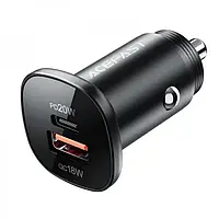 Автомобильный адаптер для телефона Acefast B1 mini Black (38W(USB-C+USB-A) dual-port metal car charger)