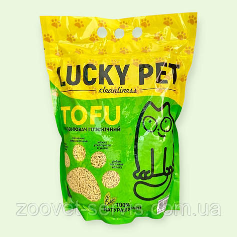 Натуральний соєвий наповнювач з тофу гіпоалергенний грудкуючий Lucky Pet TOFU для котячого туалету 6 л без запаху, фото 1