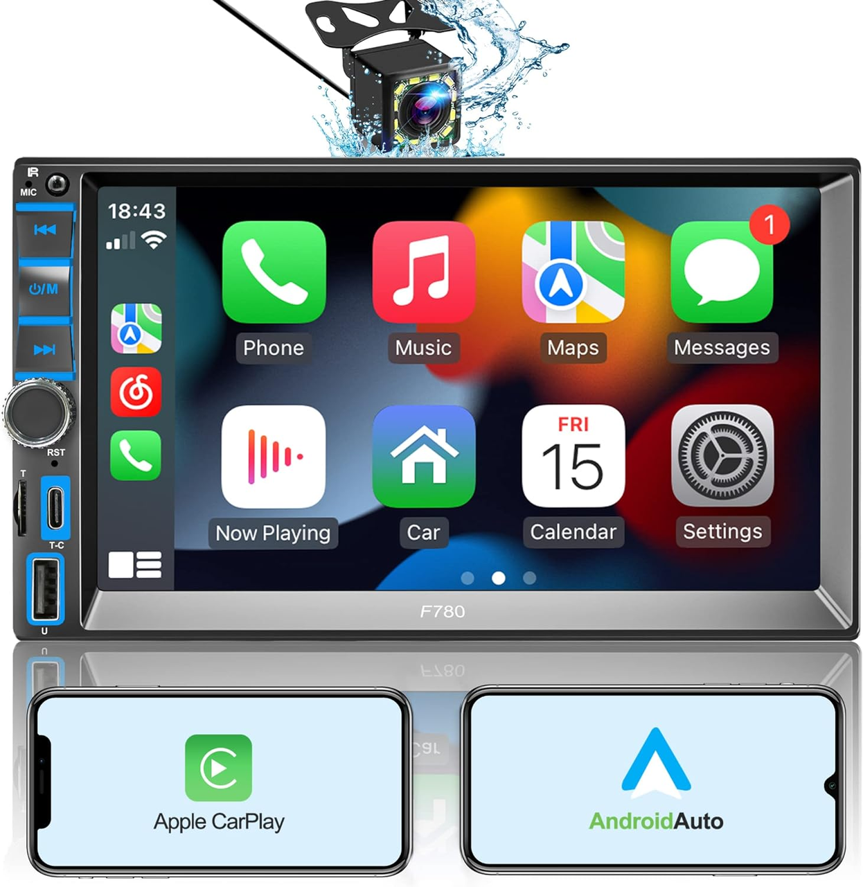 Мультимедійний плеєр автомобільна сенсорна стереосистема 2 DIN підтримка Carplay з камерою заднього виду