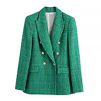 Твидовый двубортный пиджак IDEFEIR зеленый M