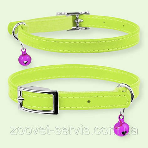 Нашийник шкіряний салатовий для котів та кошенят COLLAR WAUDOG гламур 9 мм/22-30 см 32485, фото 1