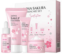 Набір косметики для зволоження та омолодження шкіри обличчя 4 в 1 Laikou Japan Sakura, 4 продукти