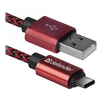 Дата-кабель Defender USB09-03T Pro 1m USB (тато)  -  USB Type C (тато) Red