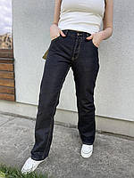 Прямі жіночі джинси, штани з високою посадкою в темно-синьому кольорі, 29-34
