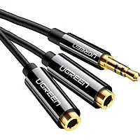 Аудио-кабель Ugreen AV134 mini-jack 3.5 (тато) 2хmini-jack 3.5 (мама), 0, 25m Black (20816)