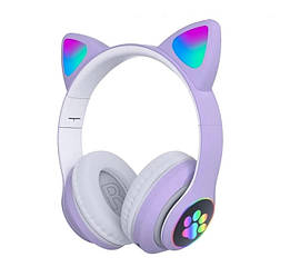 Навушники бездротові з котячими вушками ATD Cat STN-28 Bluetooth: 5.0 з мікрофоном, microSD FM радіо + AUX Purple