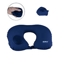 Дорожная надувная подушка для шеи ROMIX Темно-синяя (RH34DBL)