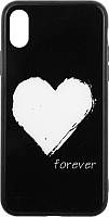 Чехол-накладка TOTO Glass Fashionable Case для iPhone X Black White Heart on