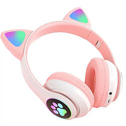 Навушники бездротові з котячими вушками ATD Cat STN-28 Bluetooth: 5.0 з мікрофоном, microSD FM радіо + AUX Pink