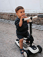Детский трехколесный самокат-беговел с подъёмным сиденьем и светящимися колесами Kinderkraft Halley Grassland Белый