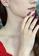 Срібний комплект прикрас «Перлинна елегантність» з цирконієм і натуральною перлиною покритий родієм