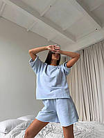 Трендовый женский стильный спортивный  костюм двойка  футболка свободного кроя + шорты ткань двунитка