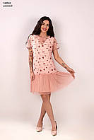 Платье женское мини с цветками 44 лето розовой