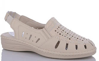 Босоніжки великих розмірів жіночі з перфорацією закритий носок гумка на п'яті бежеві