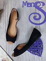 Женские туфли балетки H&M с открытым носком замшевые чёрные Размер 40