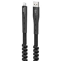 Дата-кабель Hoco Cotton treasure elastic U78 1.2m USB (тато)  -  Lightning (тато) Black