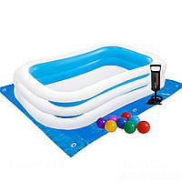 Дитячий басейн Intex 56483-2 «Сімейний», 262 х 175 х 56 см, з кульками 10 шт., підстилкою, насосом