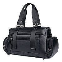 Кожаная дорожная спортивная сумка через плечо черная John McDee 7420A ZZ, код: 8110189