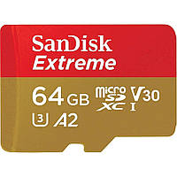 Карта памяти SanDisk 64 GB microSDXC UHS-I U3 V30 A2 Extreme SDSQXAH-064G-GN6GN Red