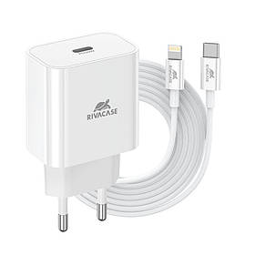 Мережевий зарядний пристрій, 1 USB Type-C, PD 20 Вт, Type-C-Lighting RIVACASE PS4101 WD5 (White) — MegaLavka