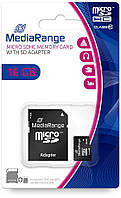 Карта памяти MediaRange microSDHC 16GB Class 10 + адаптер SD (MR958)