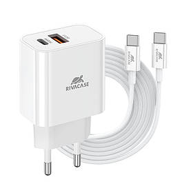 Мережевий зарядний пристрій, 1 USB Type-C, PD 20 W+QC3.0, Type-C, RIVACASE PS4102 WD4 (White) — MegaLavka