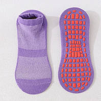 Короткие носки для йоги, фитнеса, пилатеса, стретчинга с нескользящим покрытием (сверху сеточка) р34-38 цвет фиолетовый