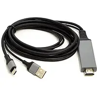 Відео-кабель PowerPlant CA912025 HDMI (тато) - USB, USBtypeC (тато), 1m Black