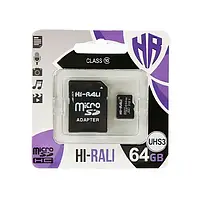 Карта памяти Hi-Rali HI-64GBSDU3CL10-01 Black 64GB microSDHC С адаптером Class 10 UHS-I U3