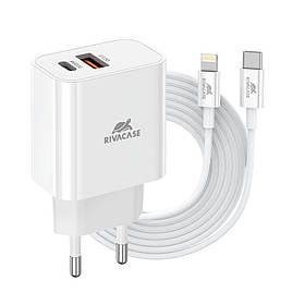 Мережевий зарядний пристрій, 1 USB Type-C, PD 20 W+QC3.0, RIVACASE PS4102 WD5 (White) — MegaLavka