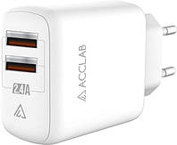 Адаптер питания для телефона Acclab AL-TC224 2хUSB 5В/2, 4A/12W White (1283126538834)