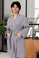 Женский муслиновый летний халат кимоно удлиненный хлопок серый