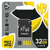 Карта Пам'яті Hi-Rali MicroSDXC 32gb UHS-3 10 Class + Adapter (Чорний)