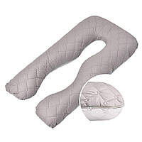 Наволочка на П-подушку стеганная для беременных и отдыха 140х75х20 см с молнией св.серая/белая
