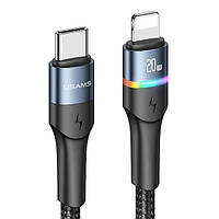 Дата-кабель USAMS US-SJ538 U76 USB Type-C (тато) - Lightning (тато) 1.2m Black PD 30W Fast Charging
