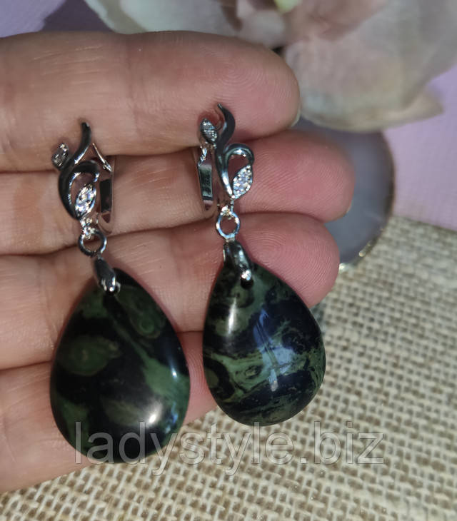 Серьги с яшмой камамба от студии LadyStyle.Biz купить украшения с натуральной амазониом флюорит сережки яшма