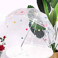 Дитяча  парасолька для дівчинки тростина, Дитячі парасольки, Прозора купольна парасолька біла в Горошок