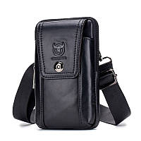 Кожаная напоясная сумка с ремешком на плечо T0071 BULL черная LW, код: 6717871